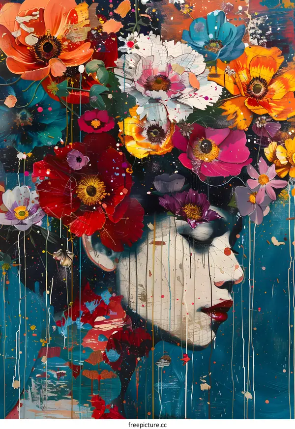 Abstract Woman Portrait with Flowers