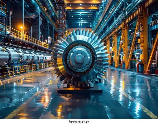A large turbine in a factory