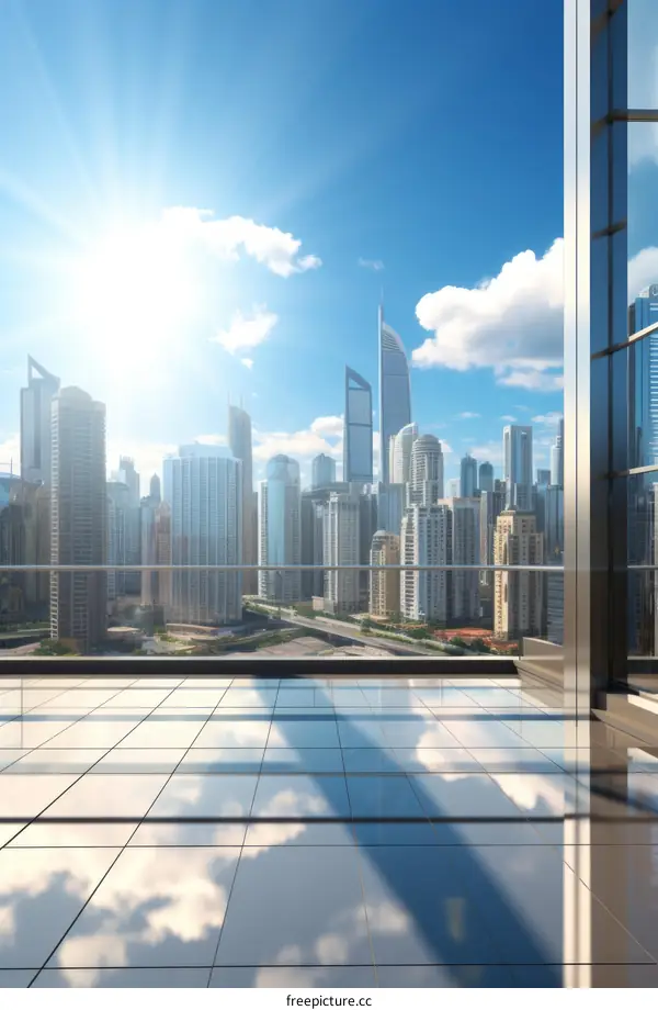 Modern cityscape with skyscrapers and blue sky