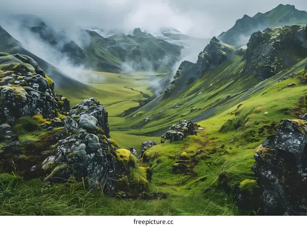 Green Valley Landscape in Iceland