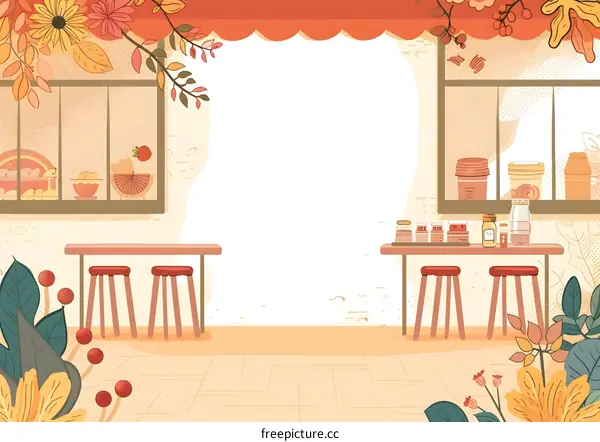 Autumn Cafe Illustration with Window and Tables