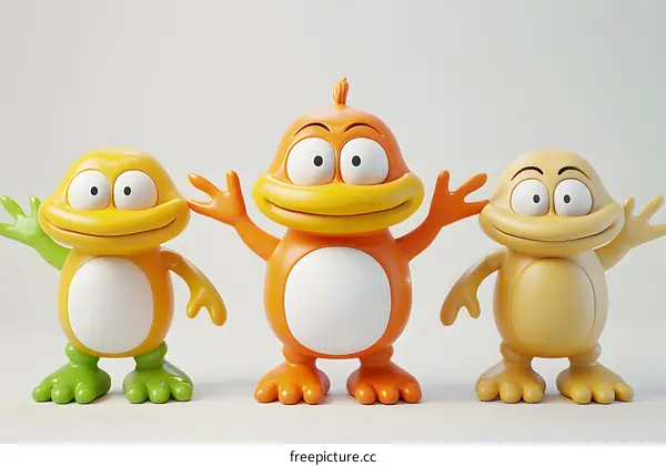 Three Cute Cartoon Frog Characters Standing Together