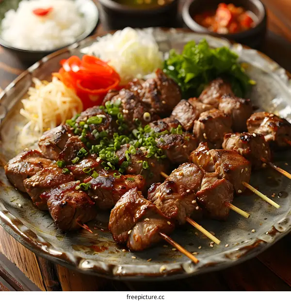 Grilled Beef Skewers on a Platter