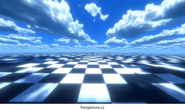 Checkerboard Pattern Under Blue Sky With White Clouds