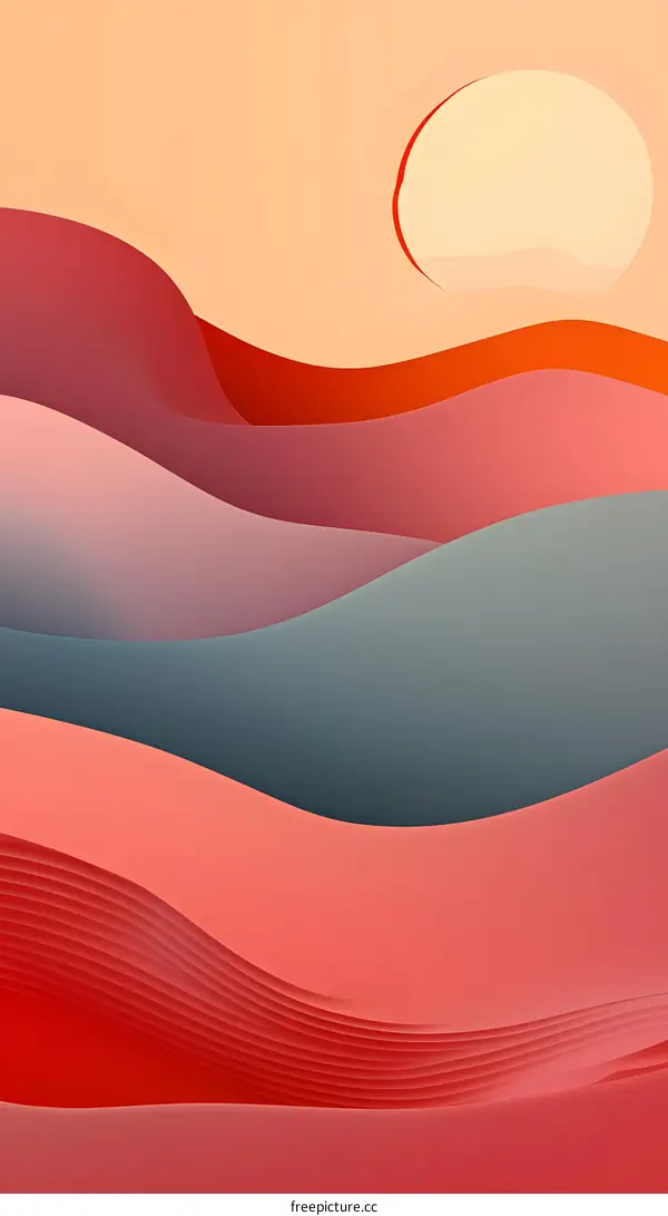 Abstract Background with Wavy Lines in Red Orange Pink and Blue