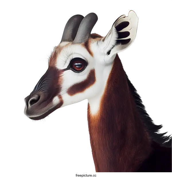 [Transparent Background PNG]Okapi Closeup Portrait With White Background
