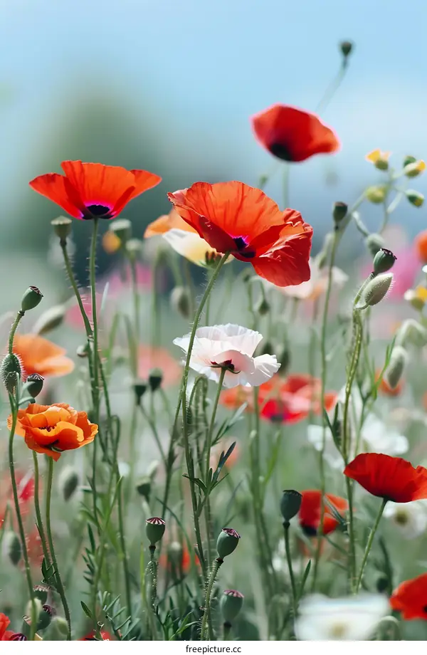 Poppy Flowers Blooming in the Meadow