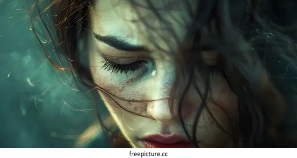 A close-up of a sad girl