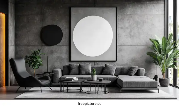 Modern Gray Concrete Living Room Interior Design