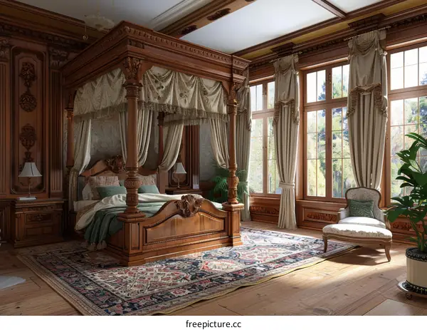 Elegant Antique Wooden Bedroom Interior Design