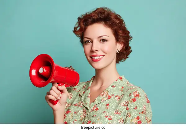 Woman Holding a Megaphone in a Retro Style