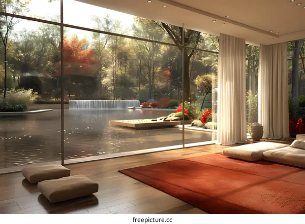 Serene Living Room with Forest View