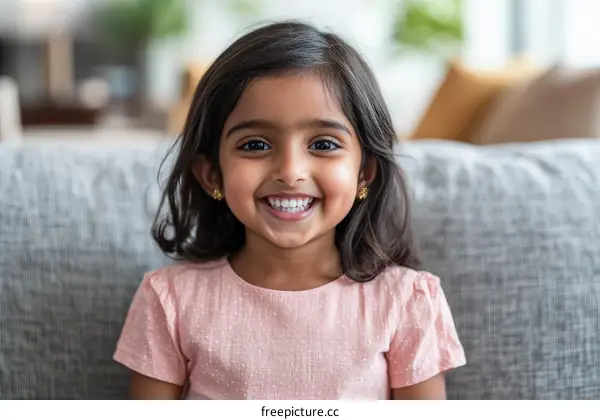 A Smiling Little Girl Indoors