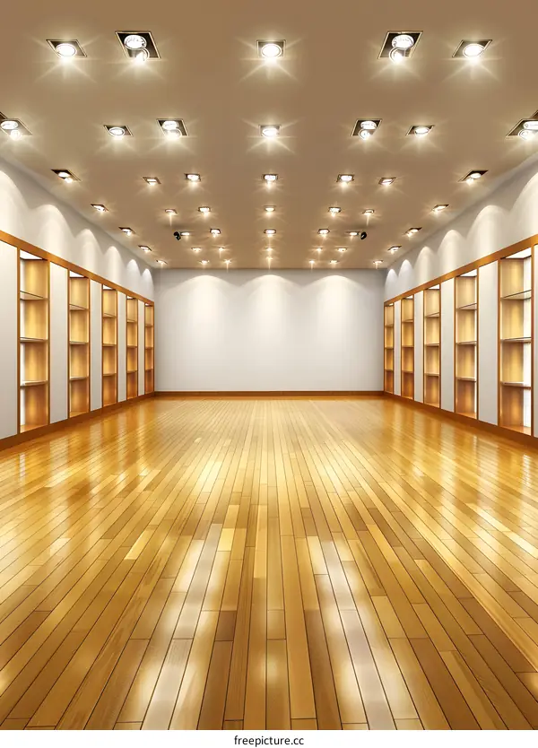Empty Room With Wood Floor and Spotlights
