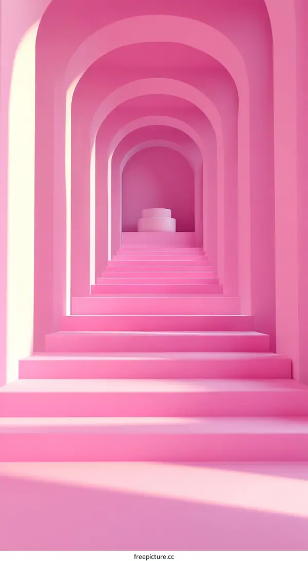 Pink Archway Stairway Illustration