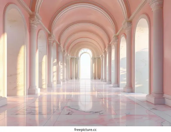 Elegant Pink Architectural Corridor Illustration