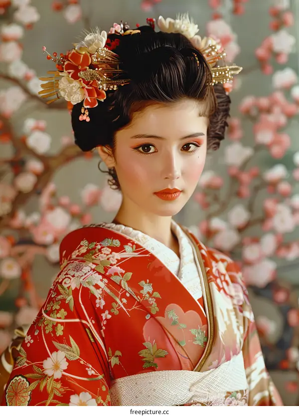 Portrait of a Japanese woman in traditional kimono