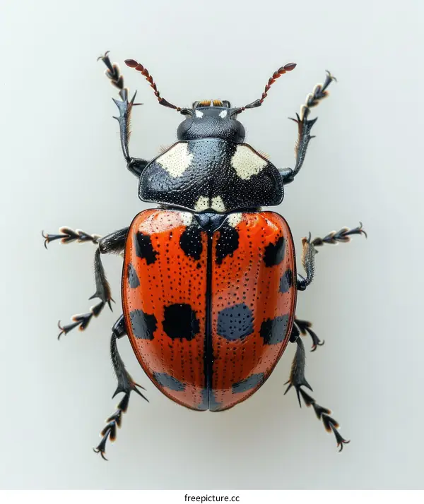 A Red and Black Spotted Ladybug on a White Background