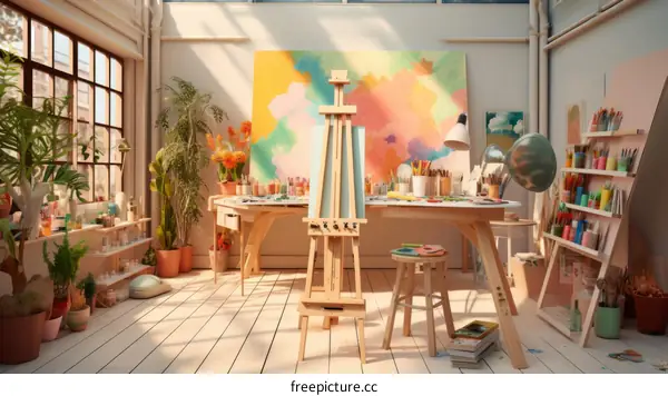 Art supplies in a sunlit studio