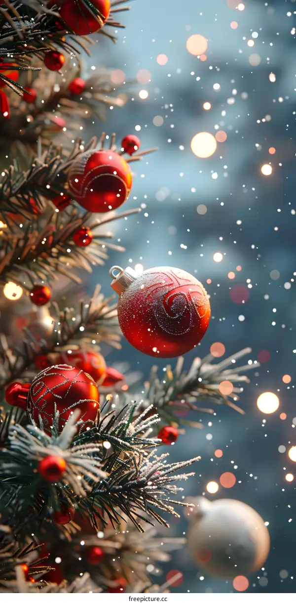 Christmas Tree With Red And Silver Ornaments