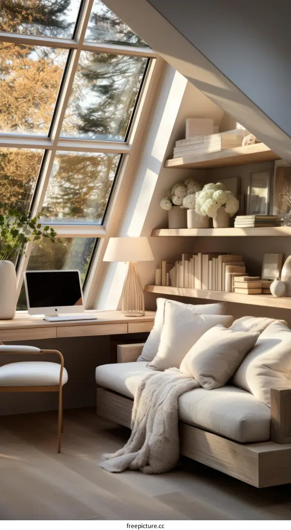 Cozy Home Office with Natural Light and Comfy Sofa