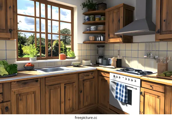 Rustic Kitchen Interior Design with Wooden Cabinets and Farmhouse Sink