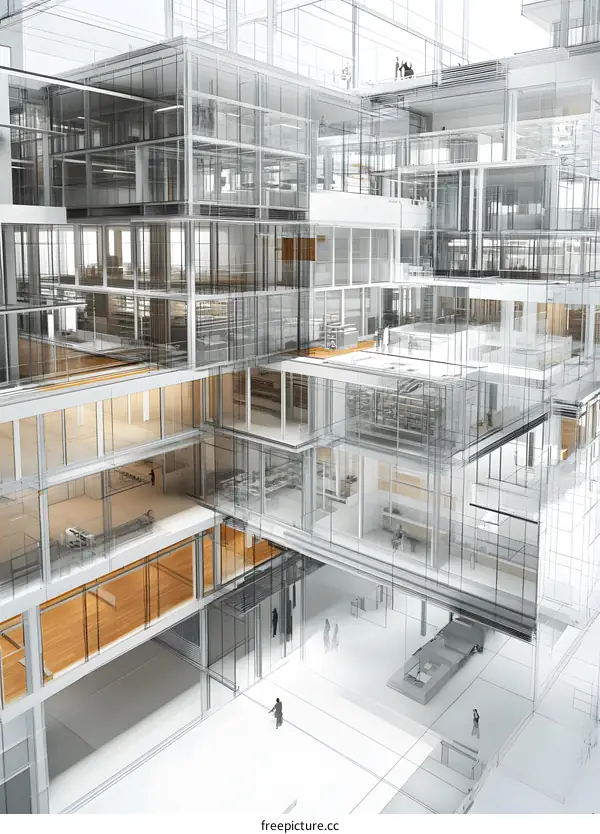 Wireframe Design of Modern Building with Glass Facade