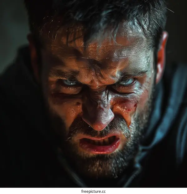 Close-up Angry Man Face Portrait