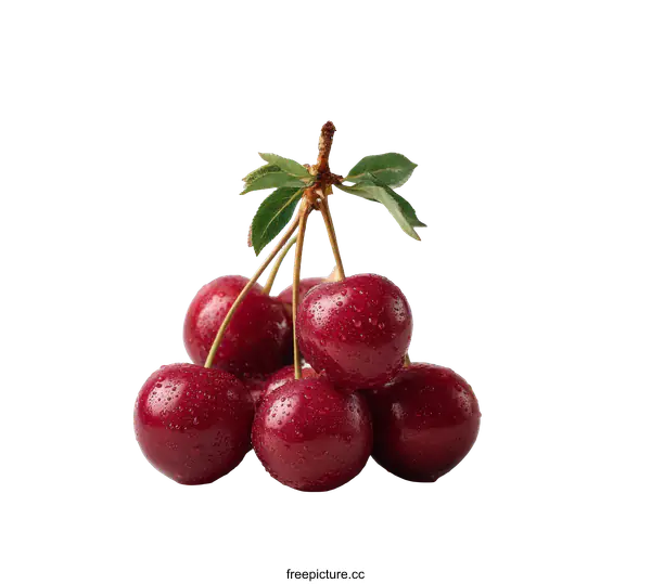 [Transparent Background PNG]Fresh Cherries with Water Droplets