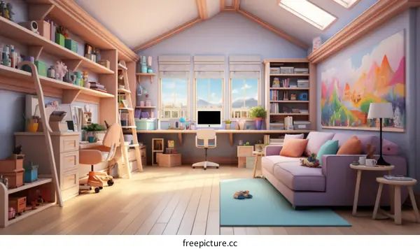 Cozy and colorful home office and craft room