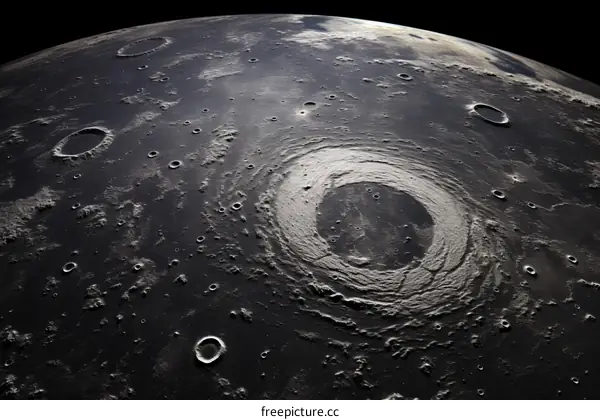 Realistic render of the Moon's surface showing craters and mountains