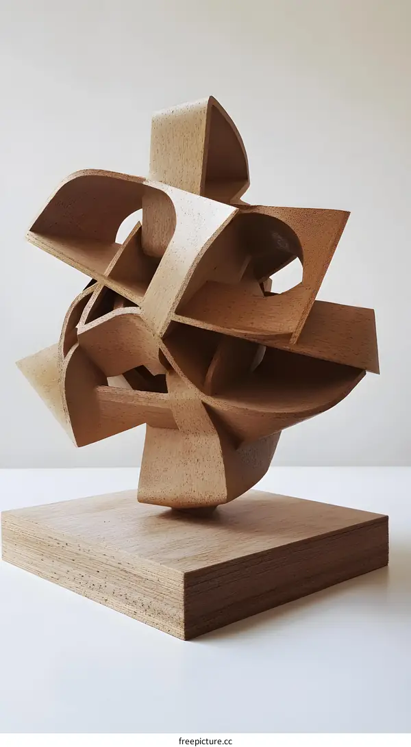 Wooden Abstract Sculpture with Geometric Shapes