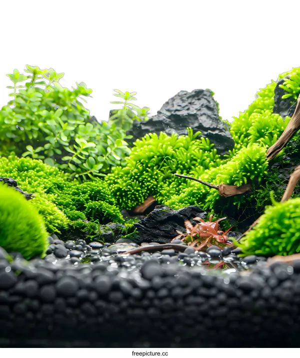 [Transparent Background PNG]Close Up of Green Moss and Rocks in a Terrarium