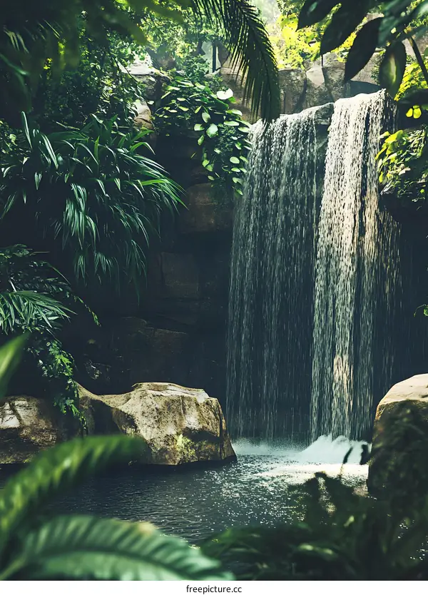 Waterfall in a Lush Green Forest