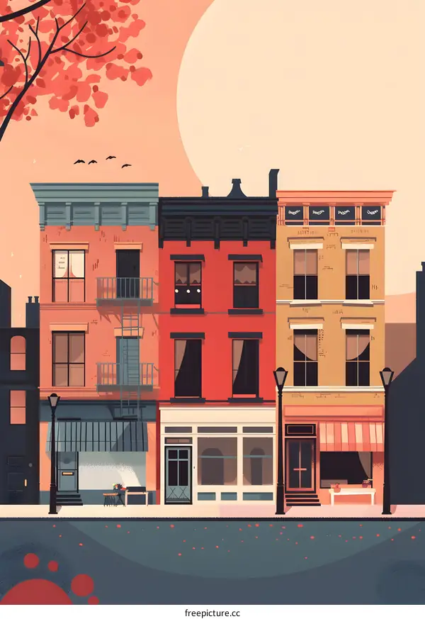 Colorful Buildings with a Sunset Sky