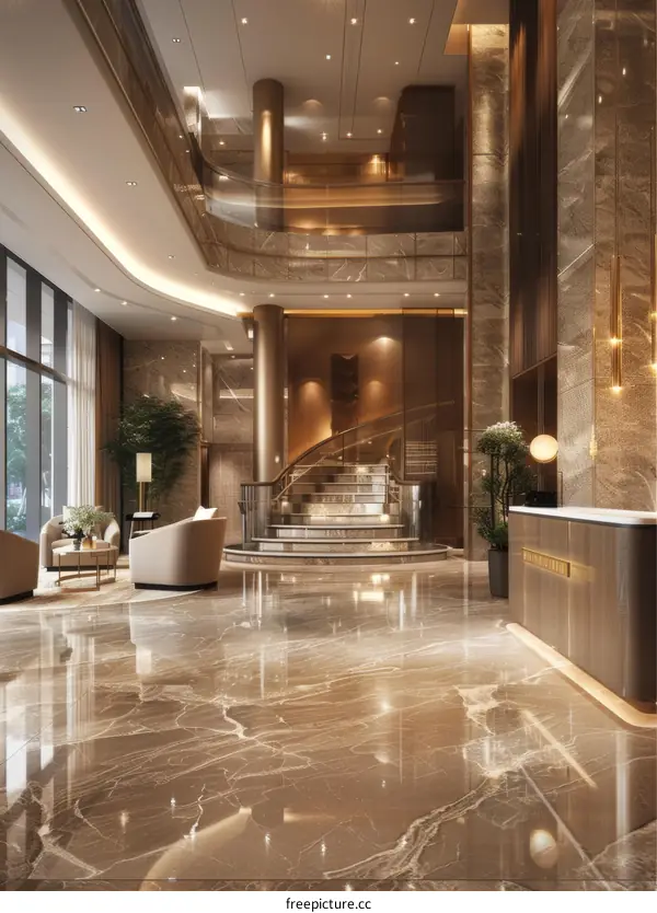 Luxury Hotel Lobby Interior Design Illustration