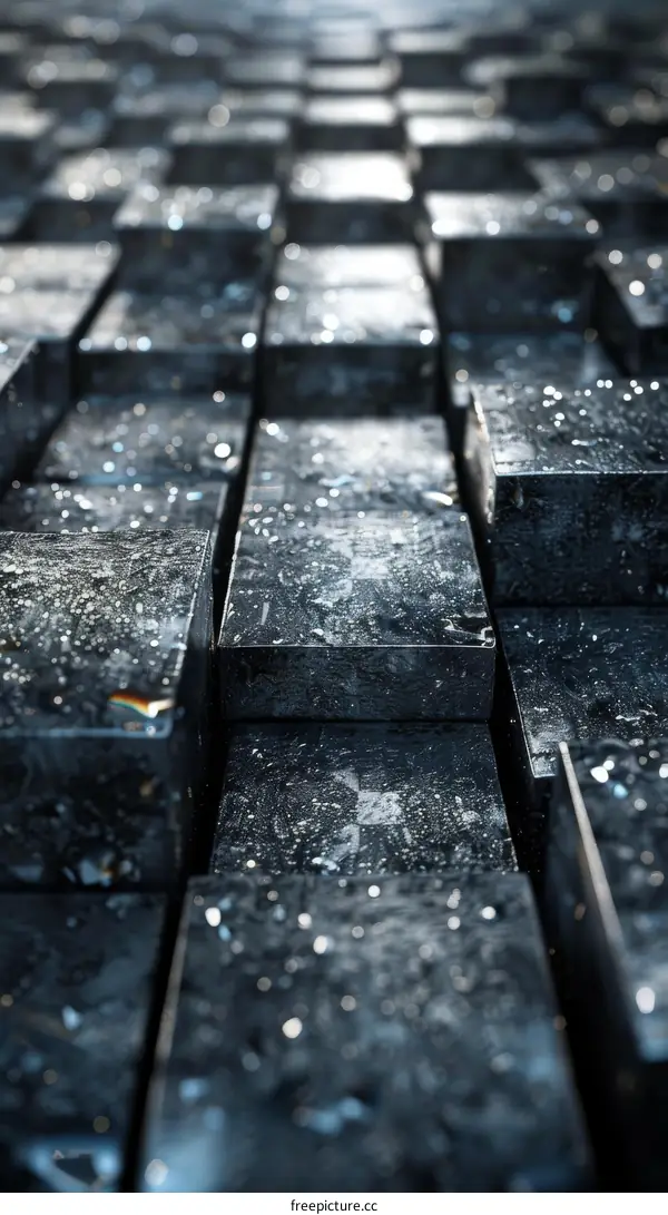 Close-up of Water-Covered Cobblestone Road