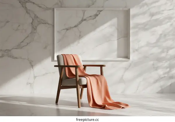 Minimalist Interior Scene with Armchair and Marble Wall