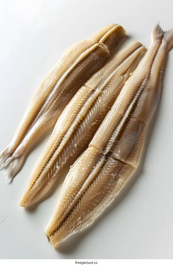 Three Fresh Fish Fillets on White Background
