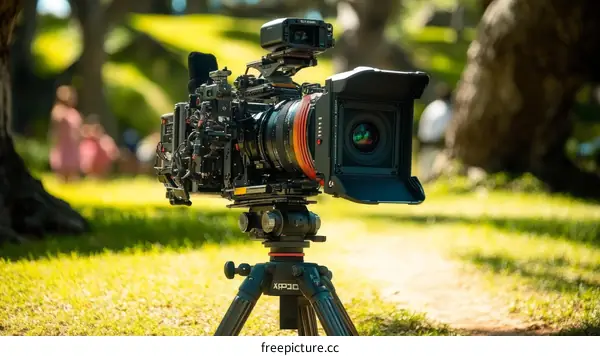 Professional Cinema Camera Setup in a Park