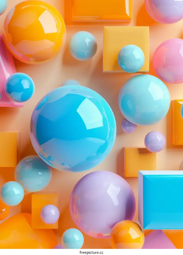 Colorful 3D Spheres and Cubes Abstract Background