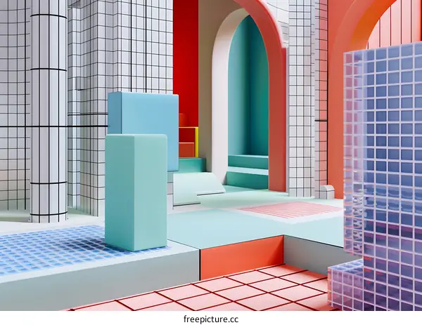 Abstract Colorful Geometric Shapes and Archways