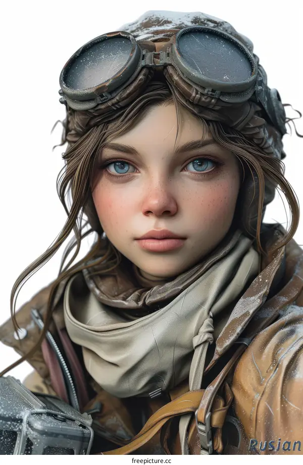 A beautiful young woman wearing a steampunk style hat and goggles