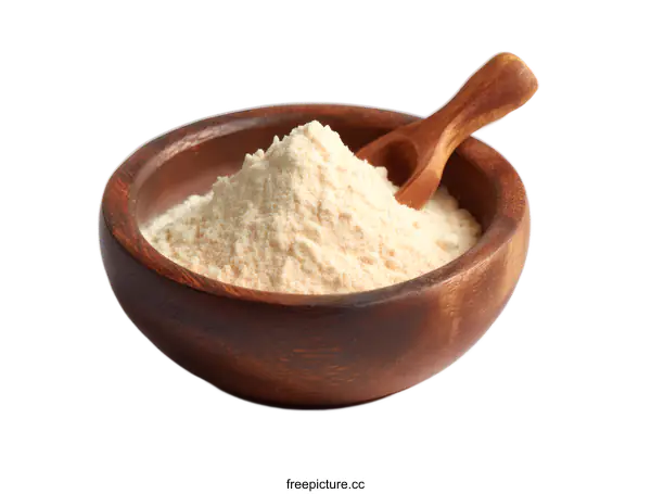 [Transparent Background PNG]Wooden Bowl with Flour and Wooden Spoon