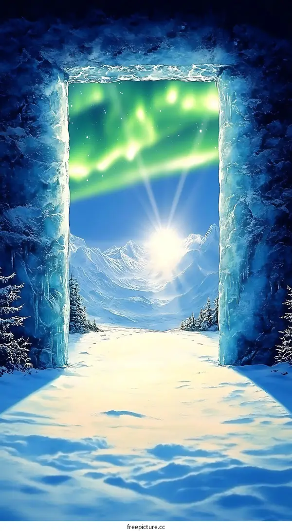 Northern Lights View Through Frozen Gateway