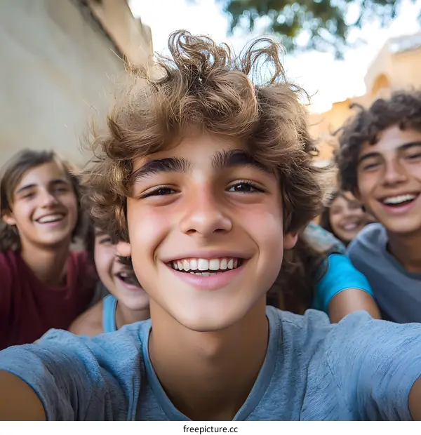 Group of Happy Teenagers Taking a Selfie