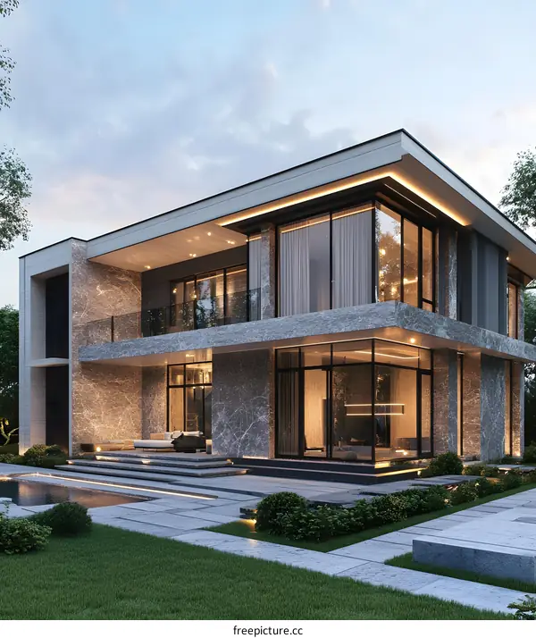 Modern House Design with Large Windows and Outdoor Pool