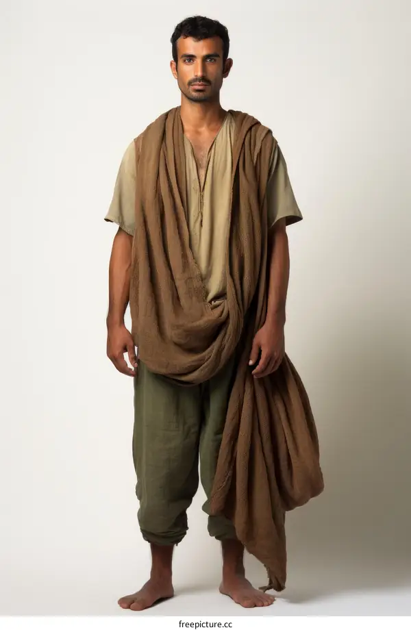 Middle Eastern man wearing a brown draped garment