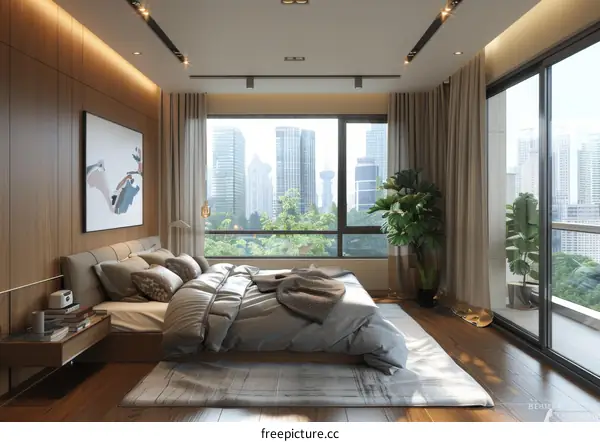 Modern Bedroom with City View