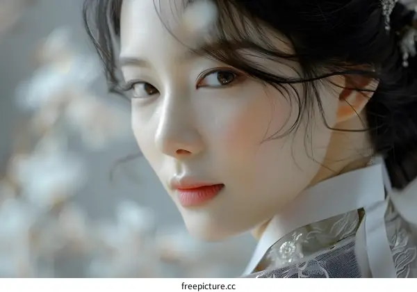 Portrait of a young Korean woman in traditional dress